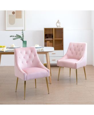 Velvet Upholstered Dining Chairs Set of 6, Mid Century Modern Kitchen Chairs with 5.12" Cushions and Back Pull Rod