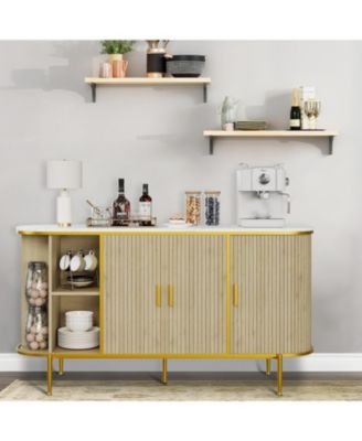 59" Sideboard Buffet Cabinet with Storage, Fluted Console Cabinet with Metal Legs, Faux Marble Top, Mid Century Modern Cabinets for Dining Room