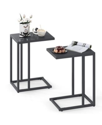 C Shaped End Table Set of 2 with Metal Frame Sofa Table for Small Space Modern