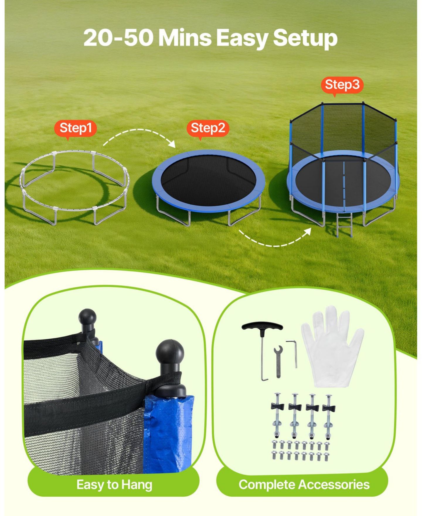 Детская игрушка Mecale 12 FT Outdoor Trampoline with Enclosure Net 400 lbs Capacity, цвет: Синий — фото 8