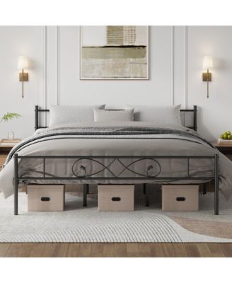 Metal Platform Bed Frame with Fist-Style Headboard and Footboard, Underbed Storage and Metal Slats, Box Spring Not Required