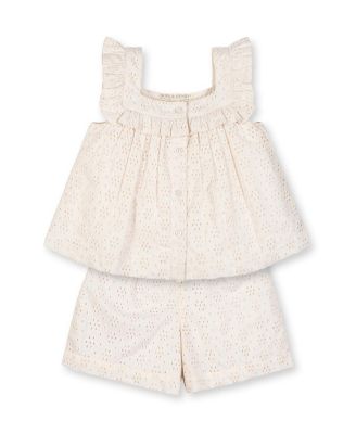 Hope and Henry Little and Big Girls' Organic Puff Sleeve Seersucker Romper