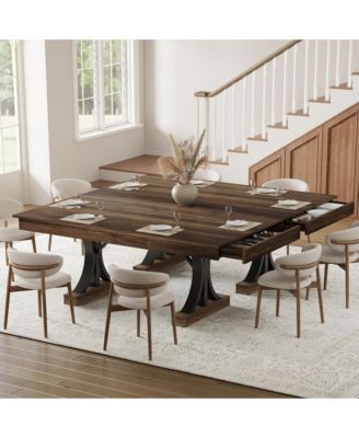 6-8 Person Large Wooden Dining Table with 2 Drawers
