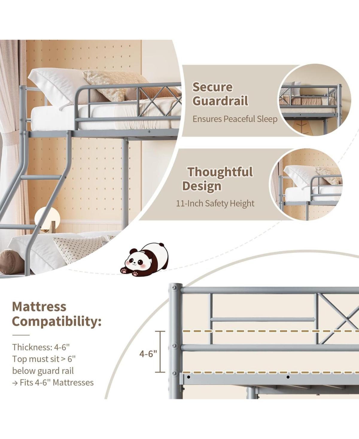 gaomon Bunk Bed Heavy Duty Metal with Ladder and Safety Rails, No Box Spring Required