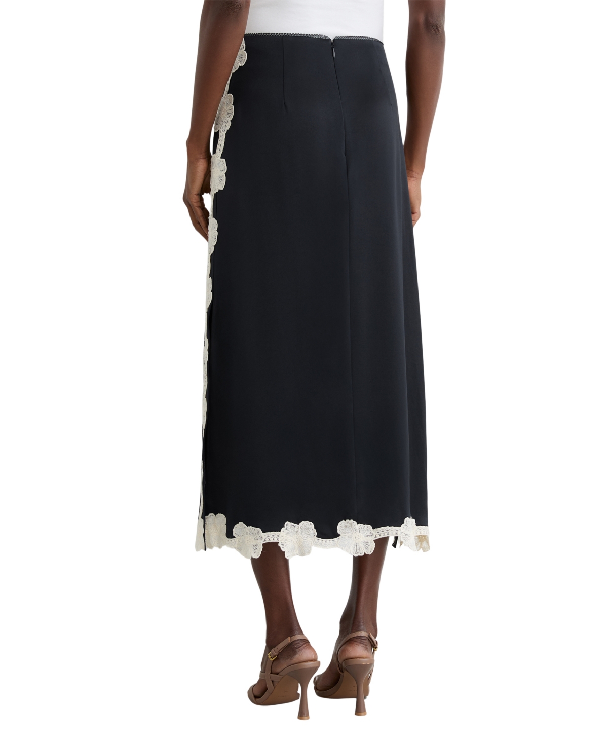 Reiss Women's Satin Floral-Lace Trim Midi Skirt