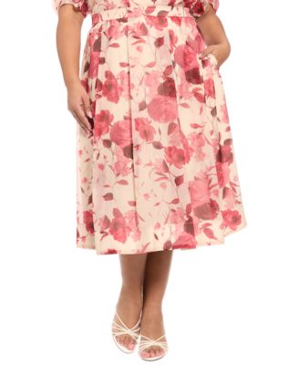 Plus Size Pleated Organza Midi Skirt