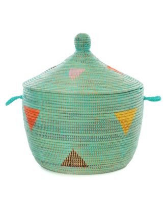 Aqua Teranga Triangles Lidded Storage Basket