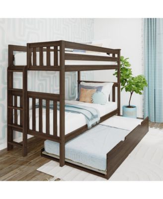 Bunk Bed with Ladder on End and Trundle, Twin-Over-Twin Bed Frame for Kids