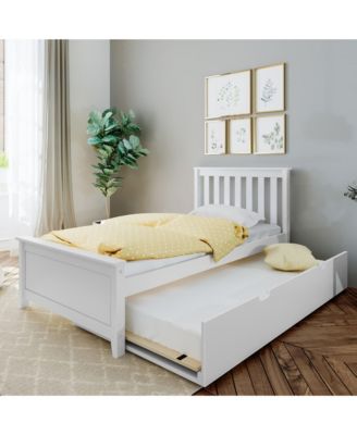 Bed Frame with Trundle, Classic Solid Wood Platform Bed with Storage