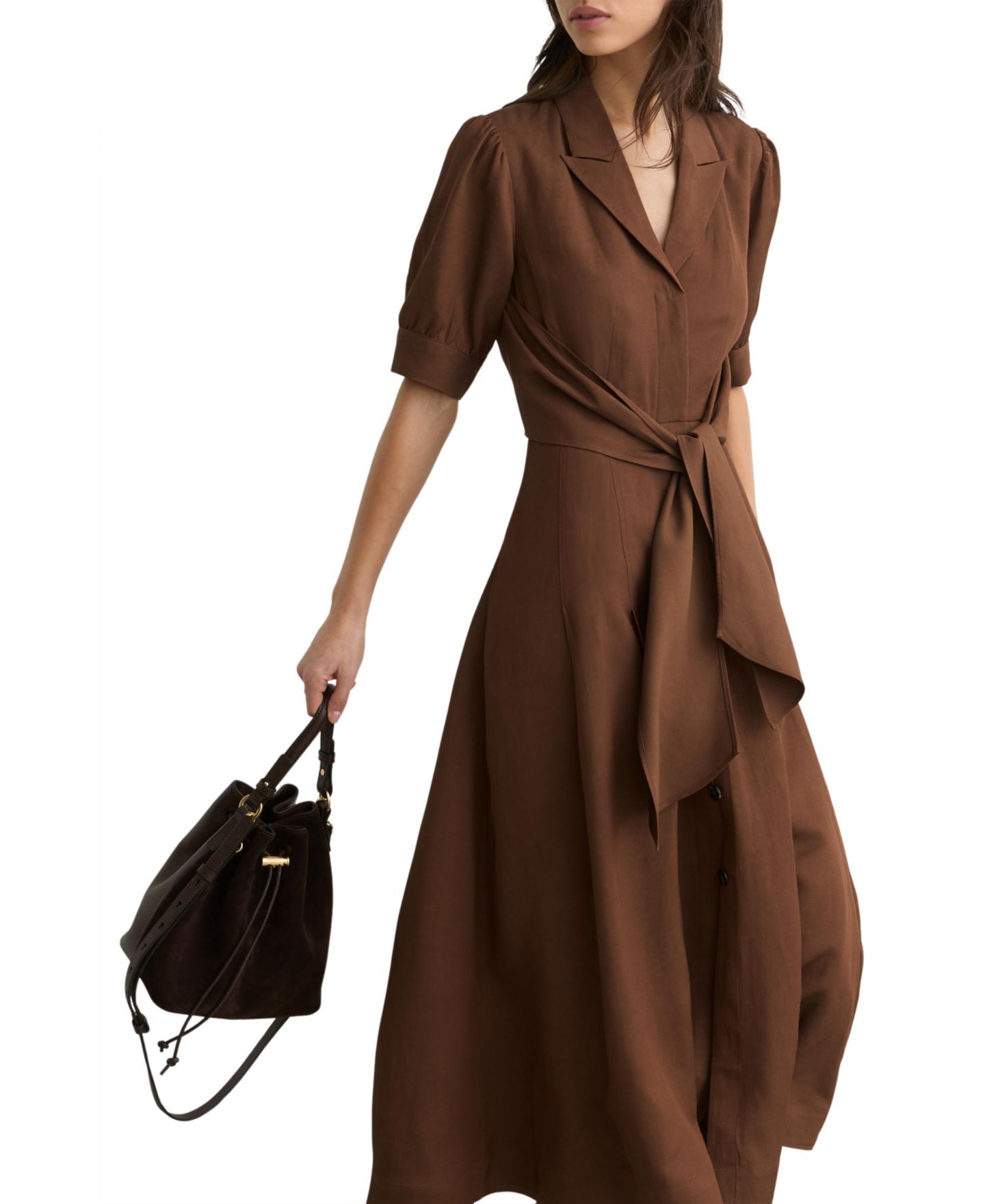 Женское платье REISS Tessera Short-Sleeve Belted Linen with Midi, цвет: Ржавый оранжевый — фото 2