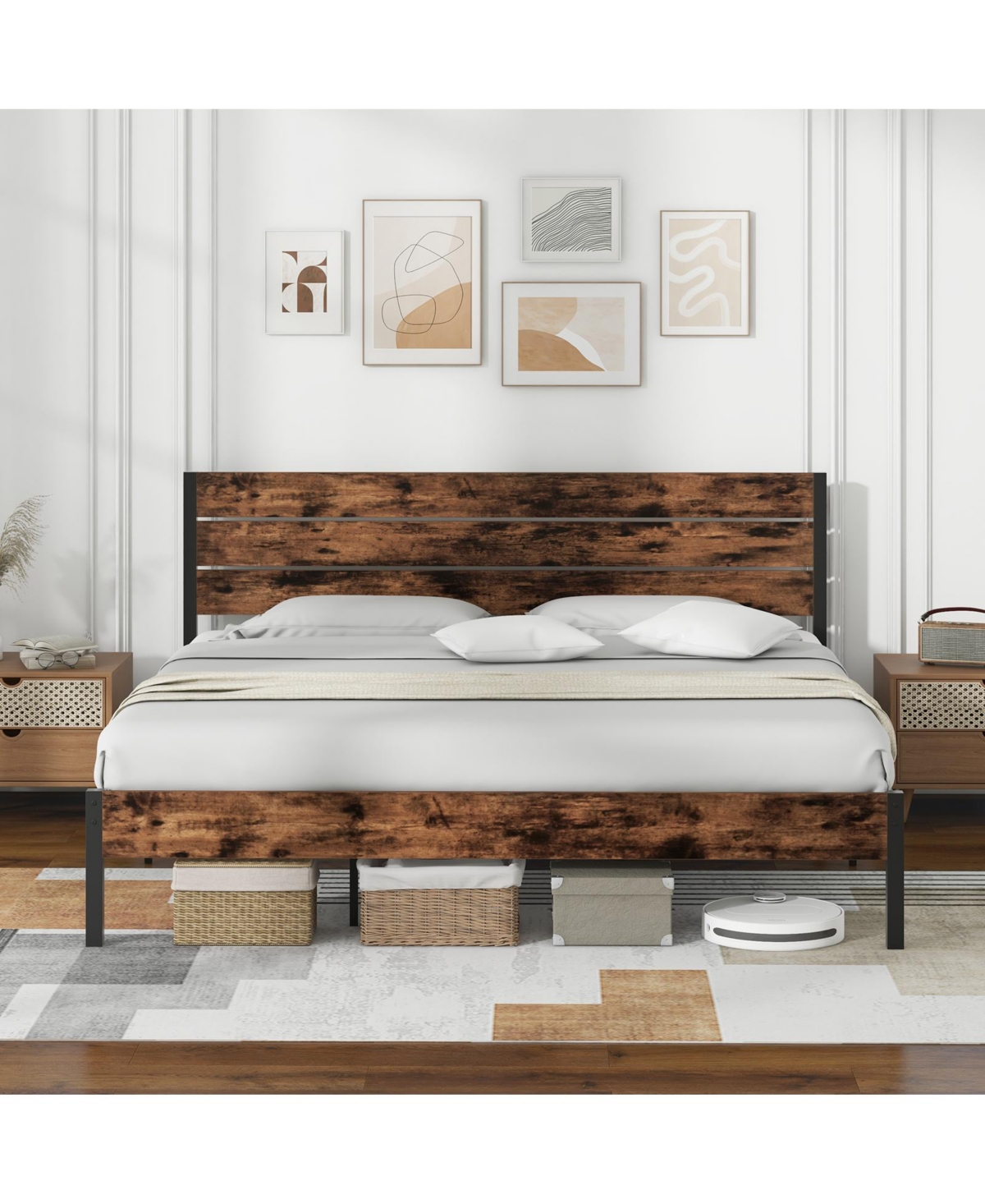 Slickblue Modern Bed Frame with Tall Headboard Mute Bar Structure for Quiet Stability