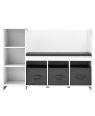 Kids Reading Nook Bench with Bookshelf 6 Cubbies 3 Drawers and Seat Cushion