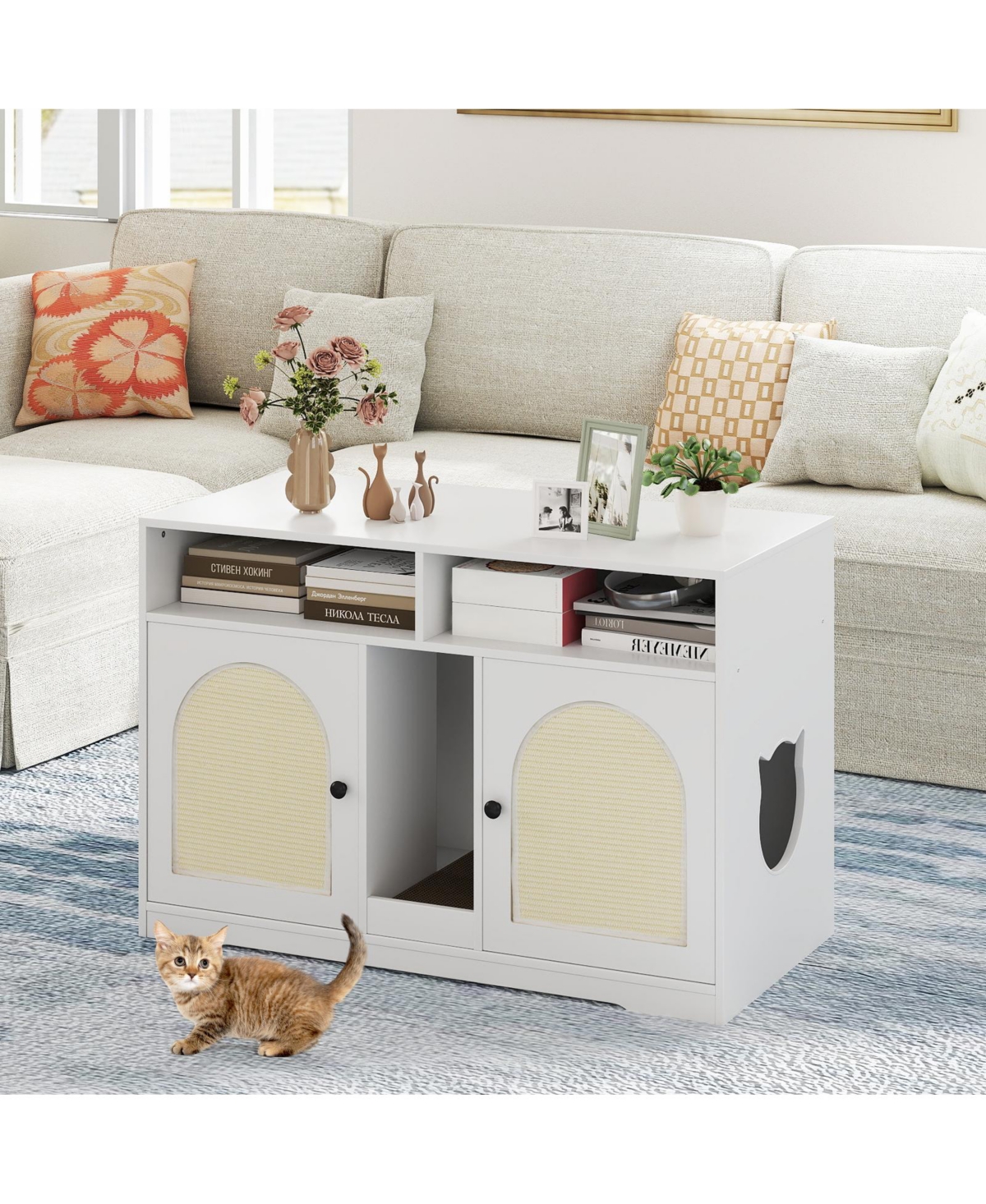 Cozito Cat Litter Box Enclosure 43 in Double Room with Sisall