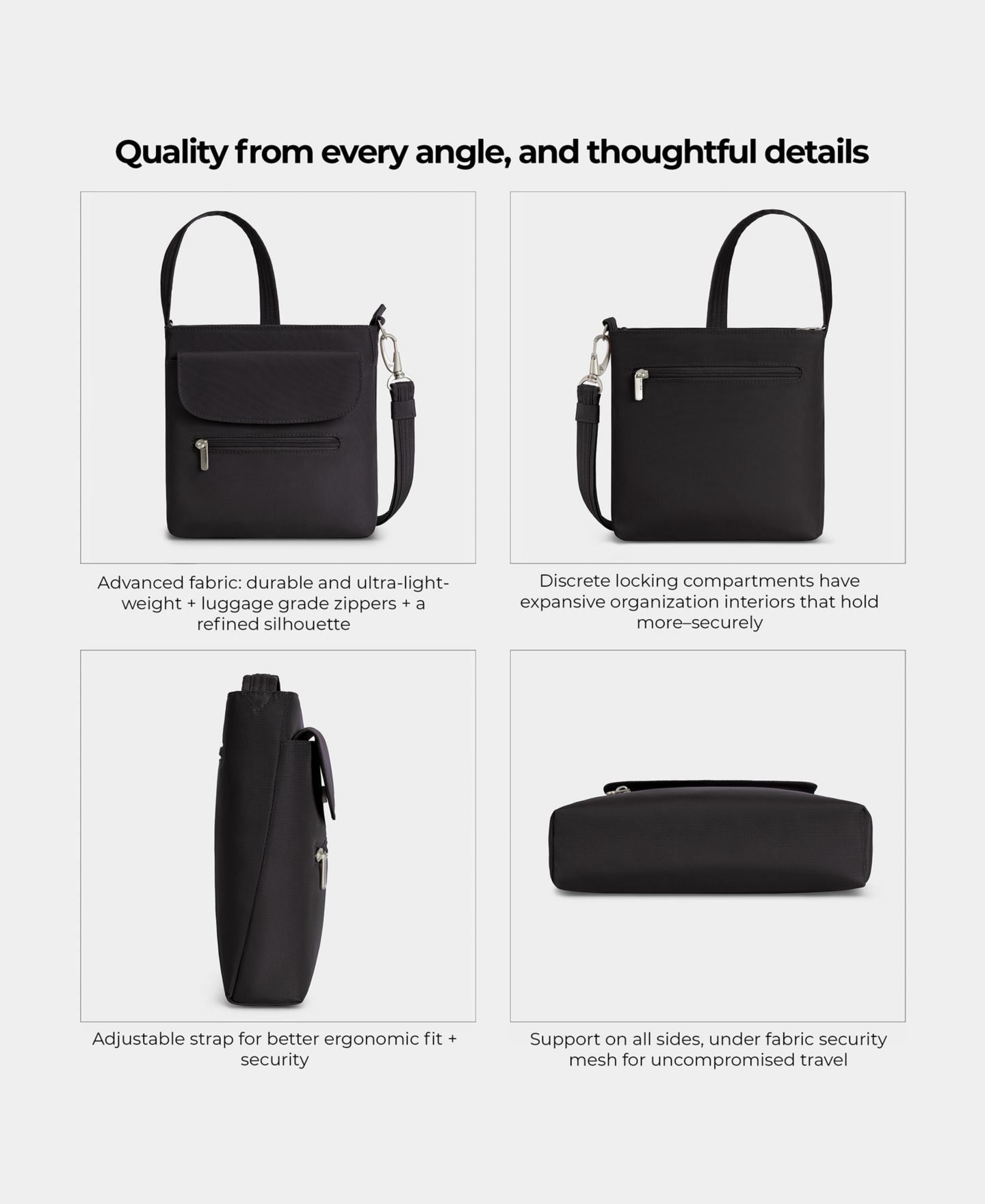 Сумка Travelon Anti-Theft Classic Mini Shoulder, цвет: Чёрный — фото 10