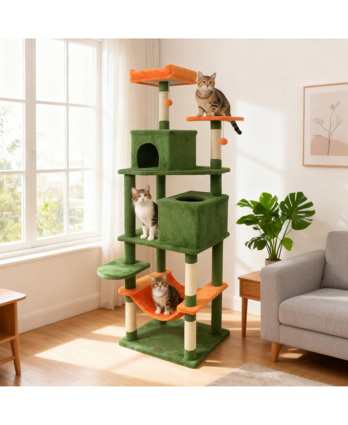 Cozito Cat Tree 58 inch Modern with Plush Perch and 2 Condos