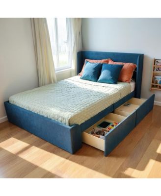 Full Upholstered Rectangular Headboard Platform Bed Frame with 2 Drawer Side Storage