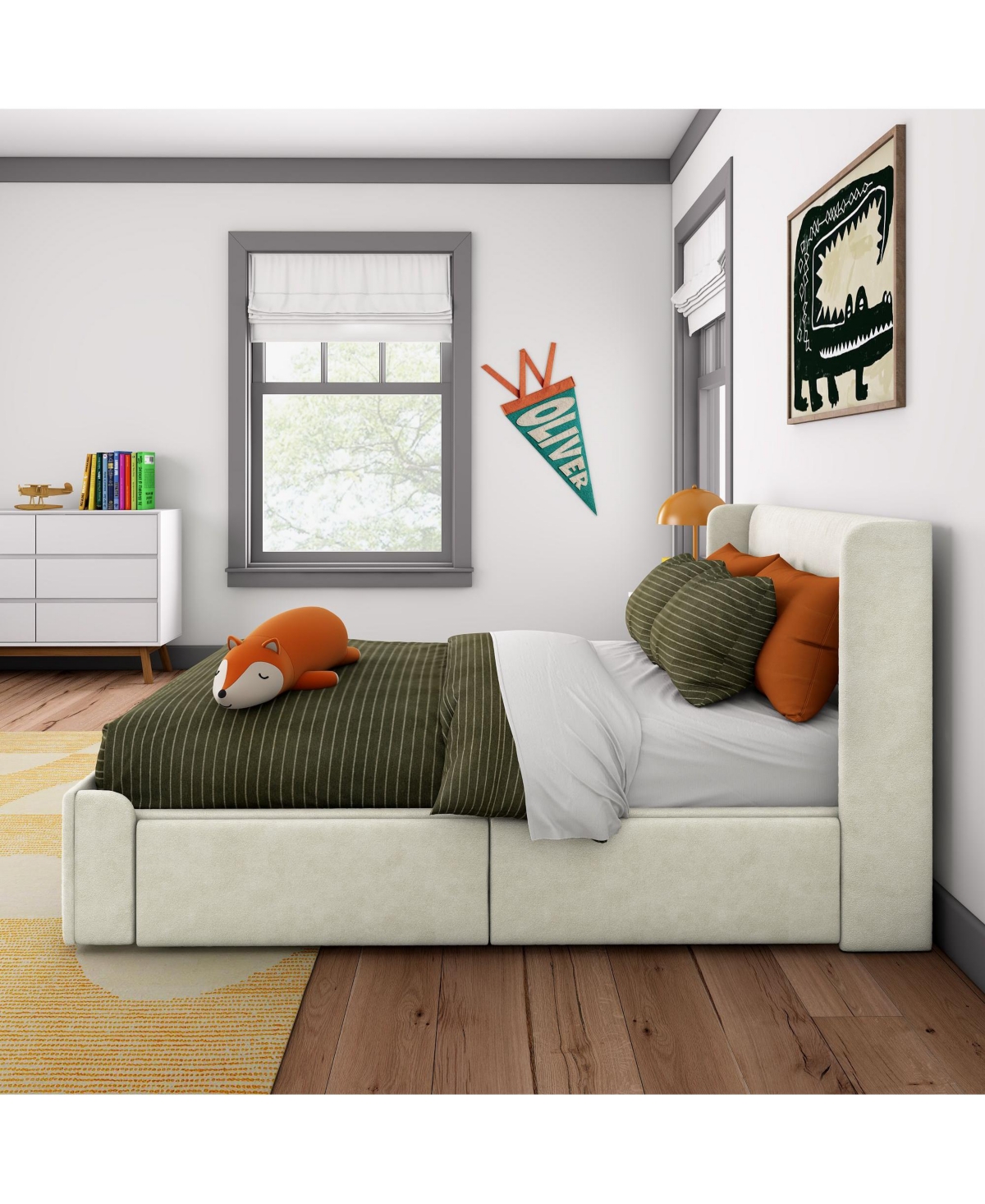 Max & Lily Full Upholstered Rectangular Headboard Platform Bed Frame with 2 Drawer Side Storage