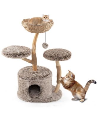 Cat Tree Solid Pear Wood with Perch and Sisal Posts