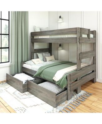 Farmhouse Twin over Full Bunk Bed with Storage Drawers, Driftwood