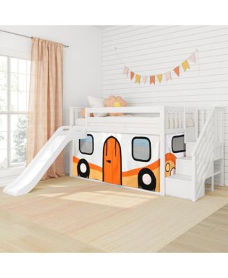 Low Loft With Stairs, Easy Slide and Orange Camper Van Curtain