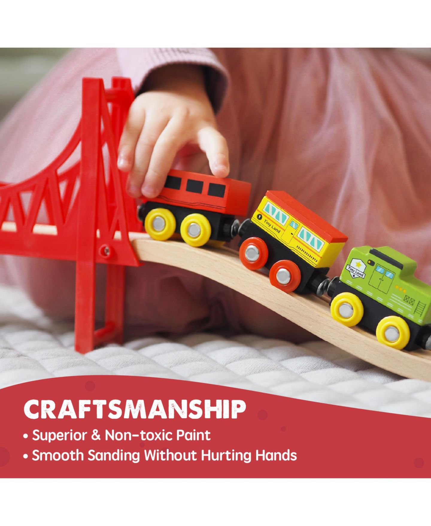 Детские игрушки Tiny Land 110-Piece Beech Wood Wooden Train Set — фото 4