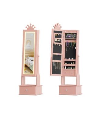 Freestanding Jewelry Armoire Cabinet - Full-Length Mirror with LED Light - Vanity Storage Organizer with 3 Drawers - Girls' Dress Up Gift