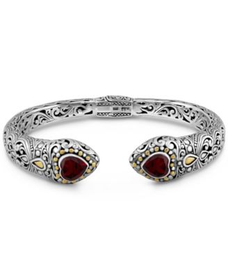 Garnet and Lovina Cuff Bracelet in Sterling Silver and 18K Gold Accents