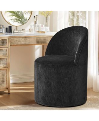 Chenille Swivel Vanity Chair with Casters, Barrel Makeup Chair