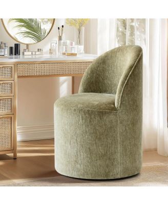 Chenille Swivel Vanity Chair with Casters, Barrel Makeup Chair