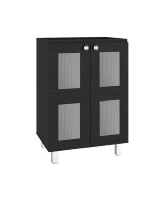 Bathroom Vanity Cabinet with Resin Sink 2 Frosted Glass Doors 2 Interior Shelves Compact Vintage Modern Storage Vanity