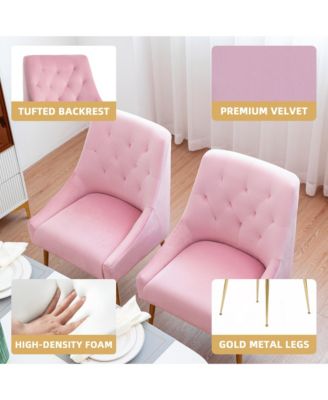 Velvet Upholstered Dining Chairs Set of 4, Mid Century Modern Kitchen Chairs with 5.12 inches Cushions and Back Pull Rod