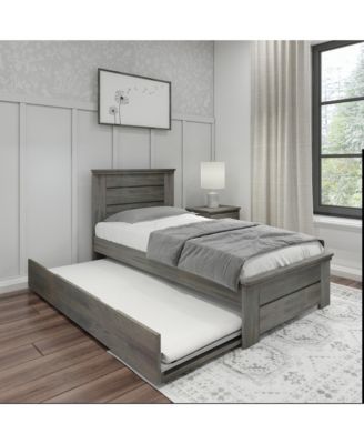 Max and Lily Twin Bed Frame with Plank Headboard and Trundle, Solid Wood Platform Bed, Driftwood