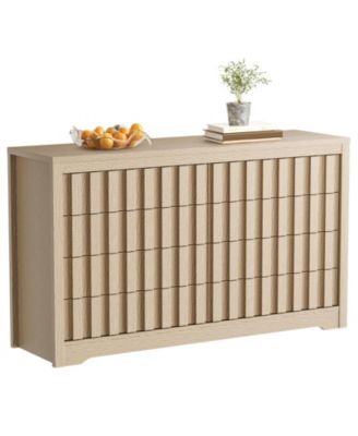Bedroom 54" Wide 8-Drawer Fluted Dresser, Curved Profile Wood-Look Storage Chest