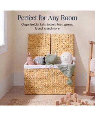 Large Storage Basket w/ Separate Lid, Washable Sectioned Liner Bag