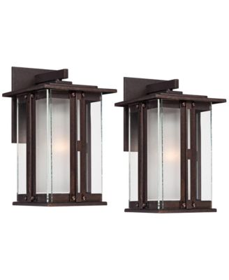 Fallbrook Collection Rustic Farmhouse Outdoor Wall Light Fixtures Set of 2 Bronze 11 3/4" Clear Frosted Double Glass for Exterior
