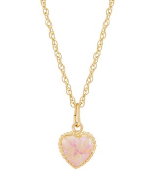 Lab-Grown White Opal (6mm) Heart Pendant Necklace in 10k Yellow Gold with Gold-Filled Chain (Also Available in Pink Opal & Blue Opal)