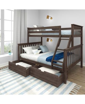 Max and Lily Bunk Bed, Twin XL-Over-Queen Bed Frame for Kids with Storage Drawers, Clay