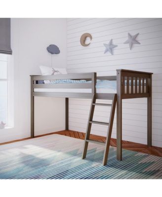 Twin Loft Bed, Solid Wood Loft Beds with Ladder for Kids, Pecan