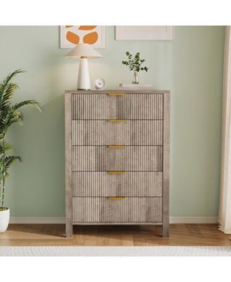 5-Drawer Dresser for Bedroom, 45" Tall Narrow Modern Chest of Drawers, Wooden Storage Cabinet or Nightstand