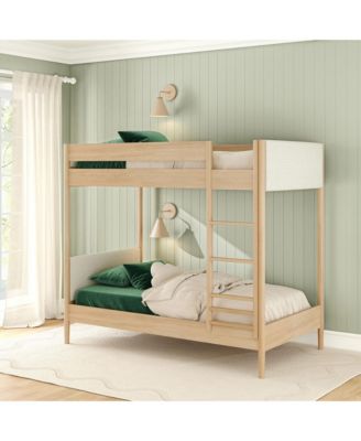 Harbor Twin Over Twin Wood Bunk Bed with Upholstered Headboard, Blonde/Swiss Coffee