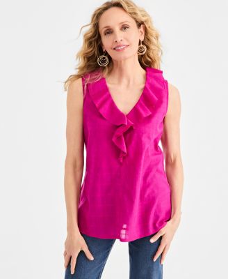 Style Co Womens Cotton Sleeveless Ruffle Top Macys Exclusive