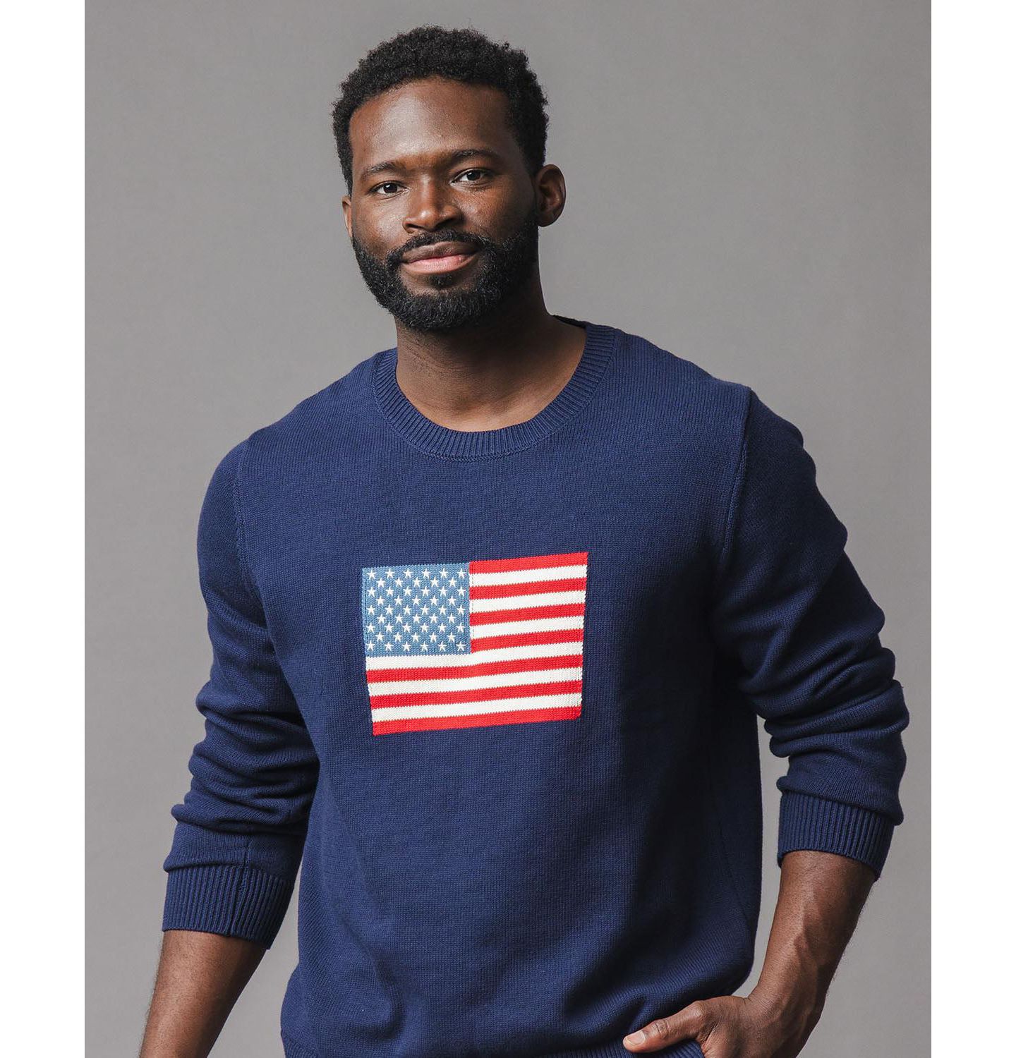 Мужской свитер Hope & Henry Organic Crew Neck Flag, цвет: Тёмно-синий — фото 2