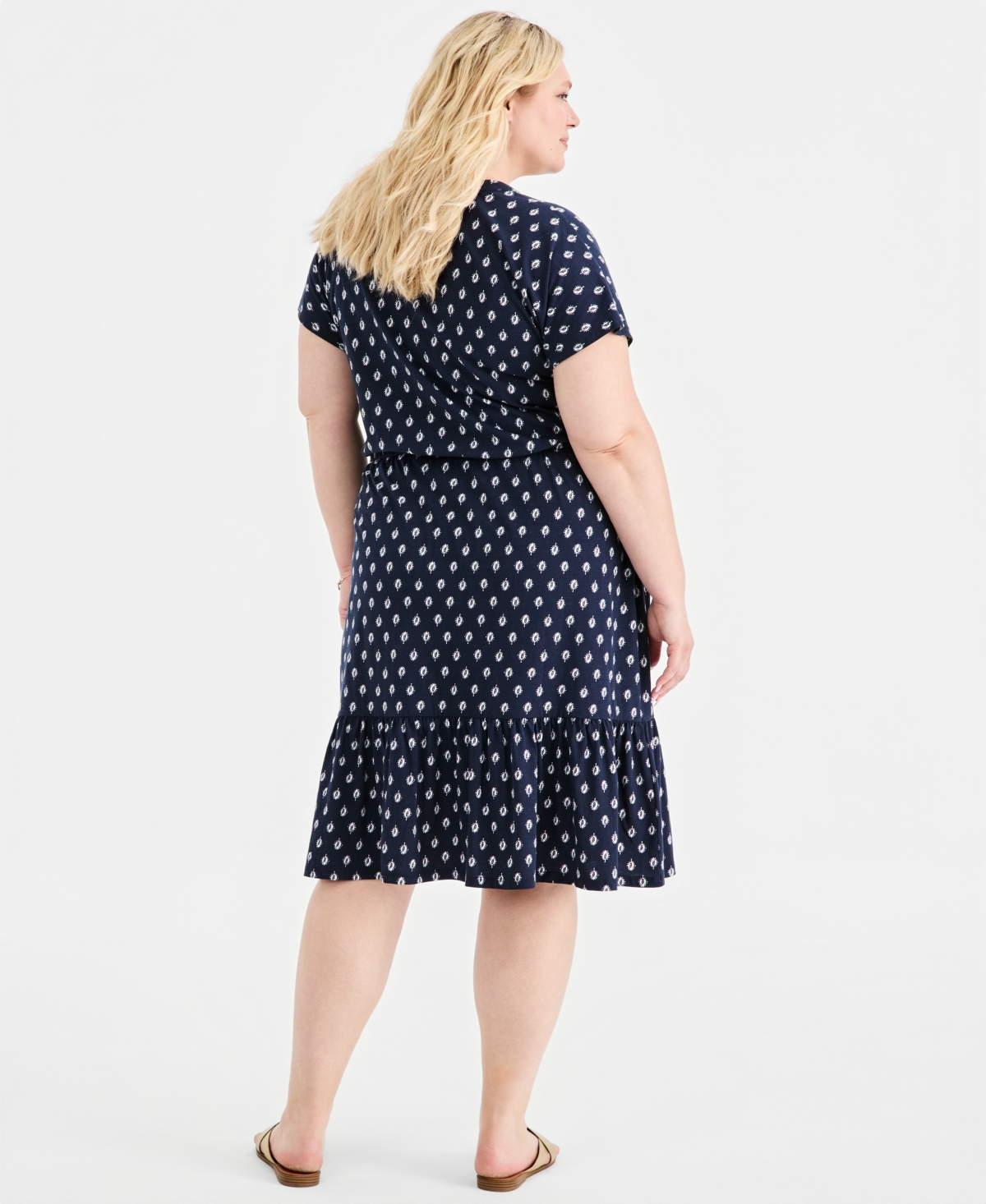 Style & Co Plus Split-Neck Printed Midi Dress, Macy's Exclusive