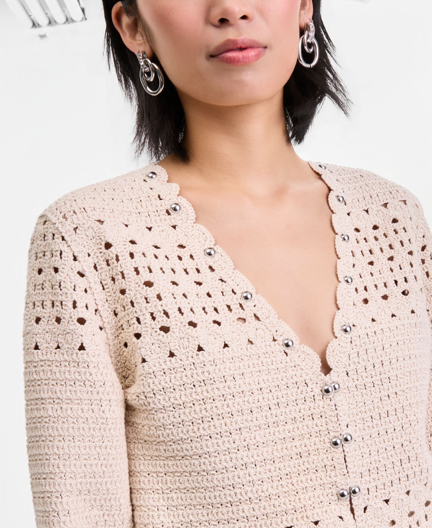 Женский кардиган I.N.C. International Concepts Studded Cotton Crochet, цвет: Винтажный кремовый — фото 4