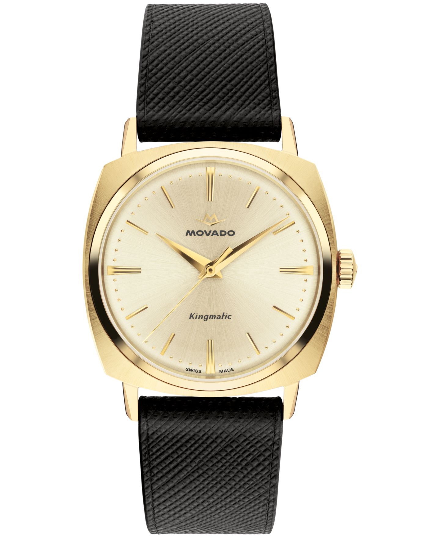 Мужские часы Movado Kingmatic Swiss Automatic Black Leather Watch 35mm — фото 1