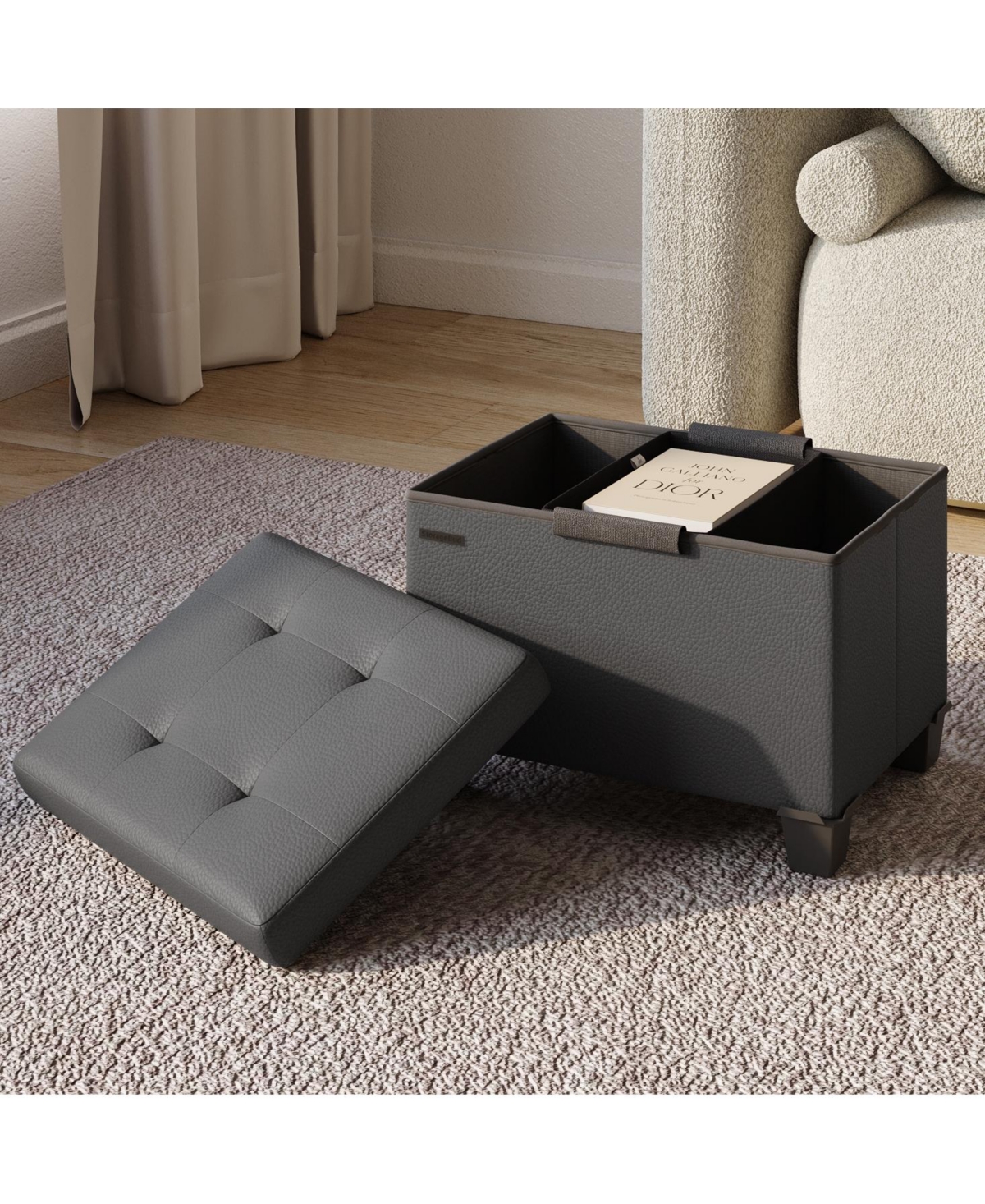 Nestl 16 Inch Ottoman Storage Bench with Storage Bins