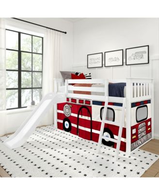 Max and Lily Low Bunk With Easy Slide and Firetruck Curtain