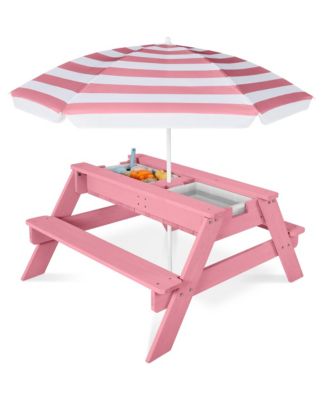 Kids 3-in-1 Outdoor Sand and Water Activity Picnic Table with Umbrella