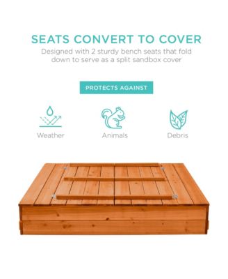 47x47-Inch Kids Wooden Outdoor Sandbox w/ 2 Foldable Bench Seats, Sand Protection, Liner