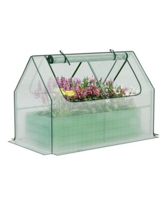 Raised Garden Bed Kit,  Galvanized Planter Box with PE Cover, Screen Windows for Gardening